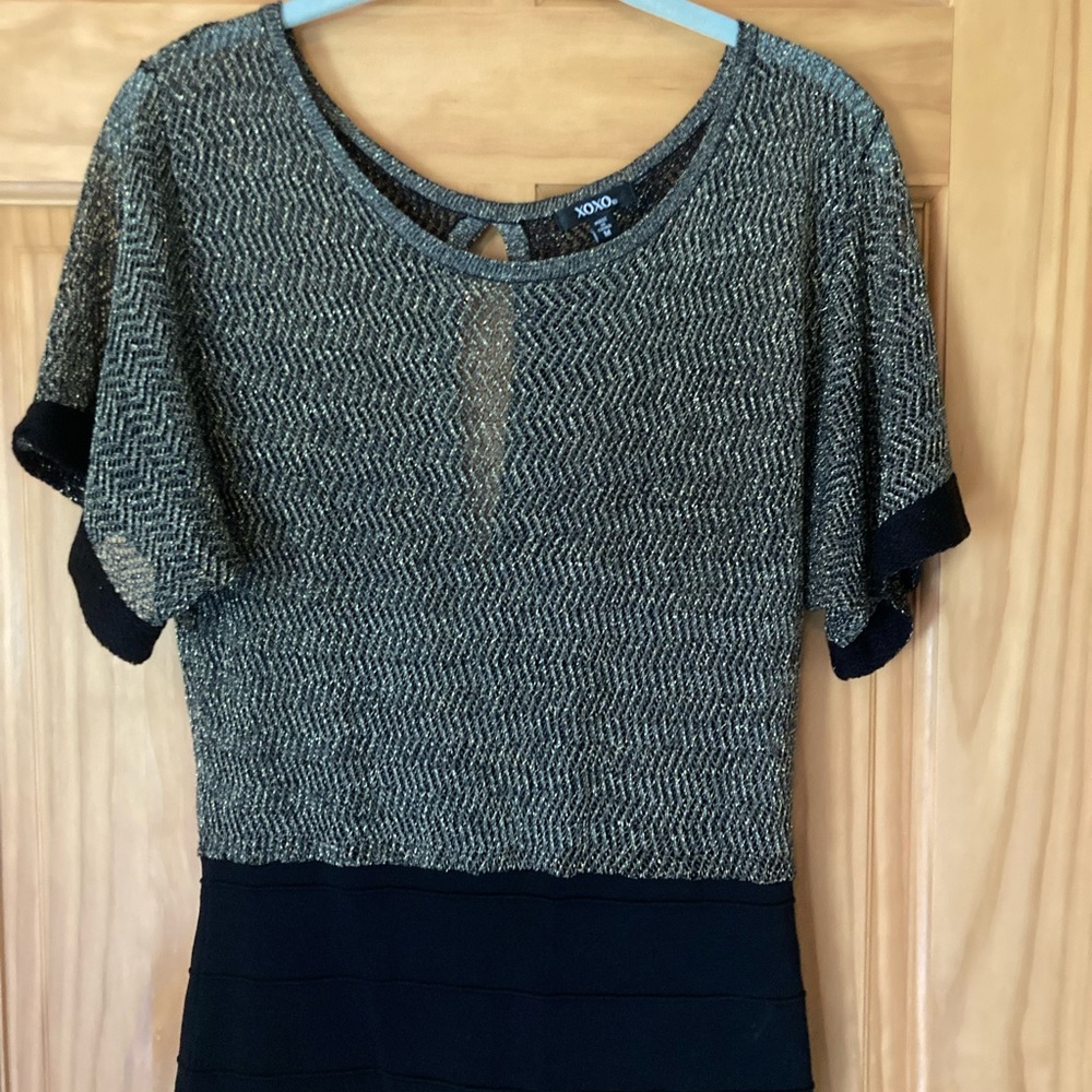XOXO Black and Gold metallic Size M short sleeve see through blouse